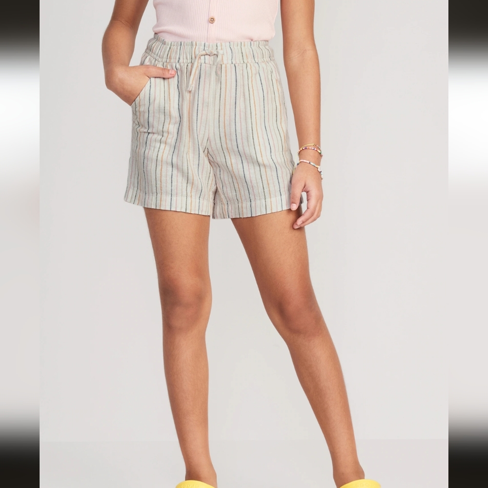Old Navy Linen-Blend Printed Drawstring Midi Shorts for Girls Sz Various